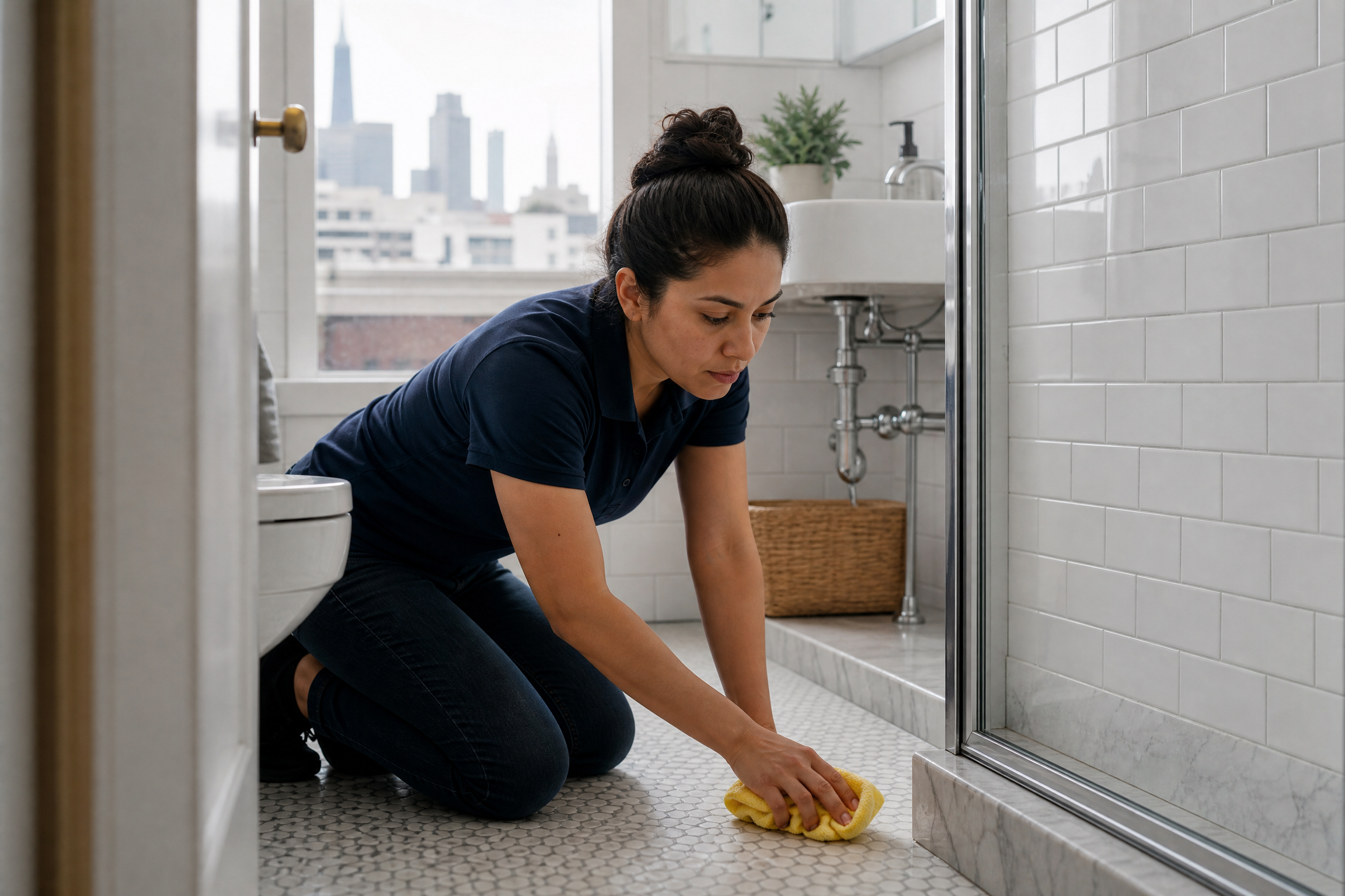 Professional deep cleaning a San Francisco apartment kitchen